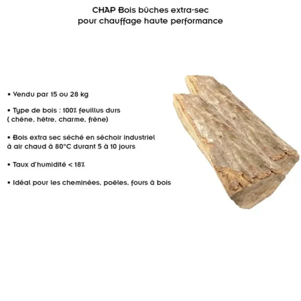 CHAP Bois bûches extra-sec pour chauffage haute performance 25 cm 15 kg – Image 2
