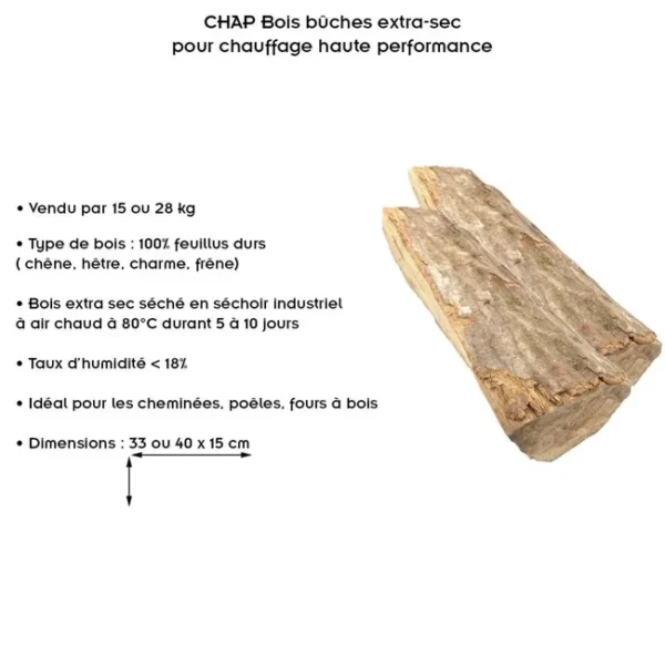CHAP Bois bûches extra-sec pour chauffage haute performance 40 cm 15 kg – Image 3
